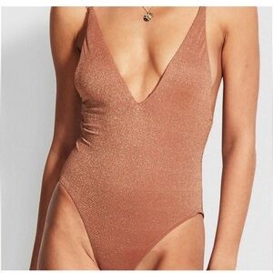 Seafolly Stardust Deep V Neck Maillot One Piece in Bronze Size 6